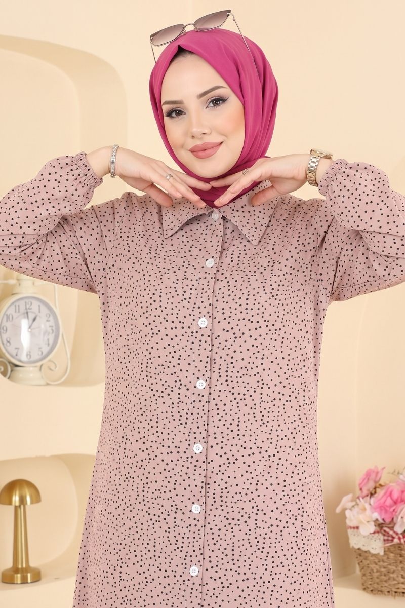 Long Speckled-Print Tunic - Powder-Mink