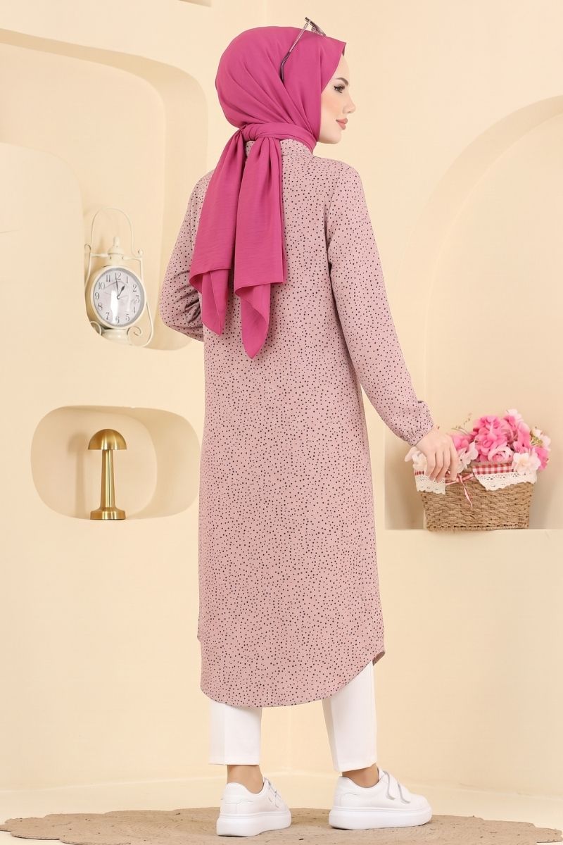 Long Speckled-Print Tunic - Powder-Mink