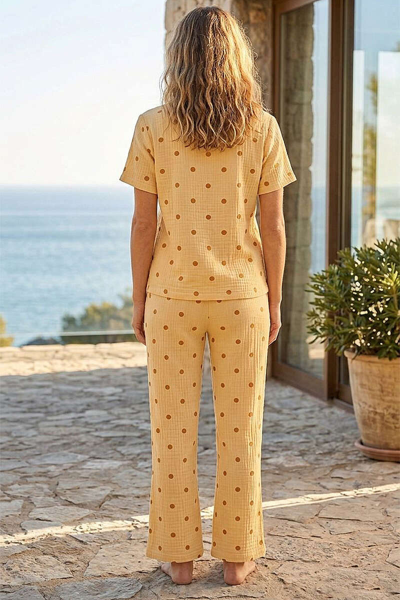Spotted Muslin Short-Sleeve Shirt Pyjama Set - Orange