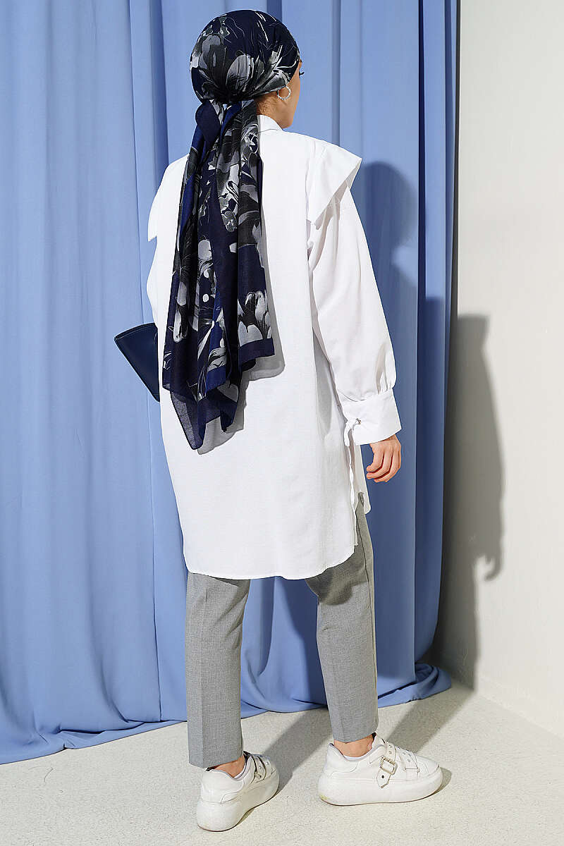 V-Panel Shirt with Tie Cuffs - White