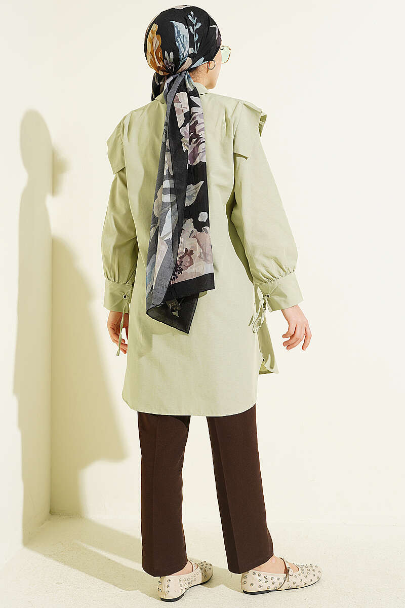 V-Panel Shirt with Tie Cuffs - Almond Green