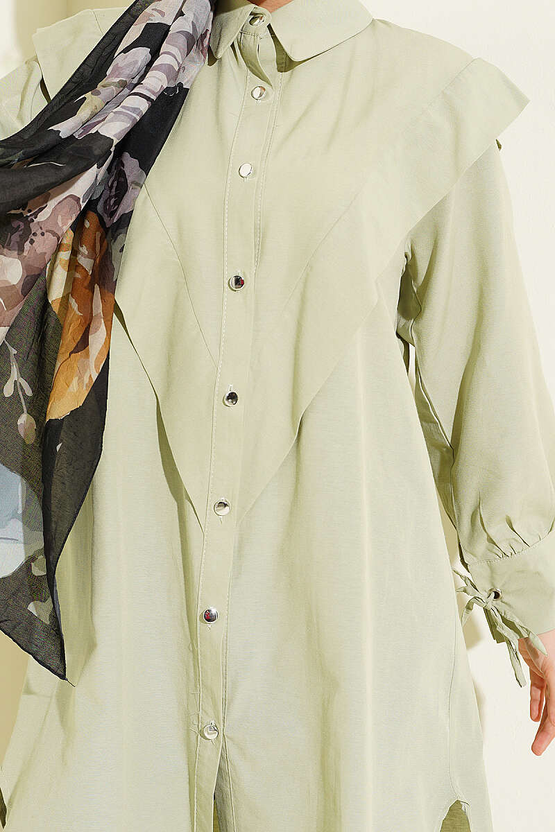 V-Panel Shirt with Tie Cuffs - Almond Green