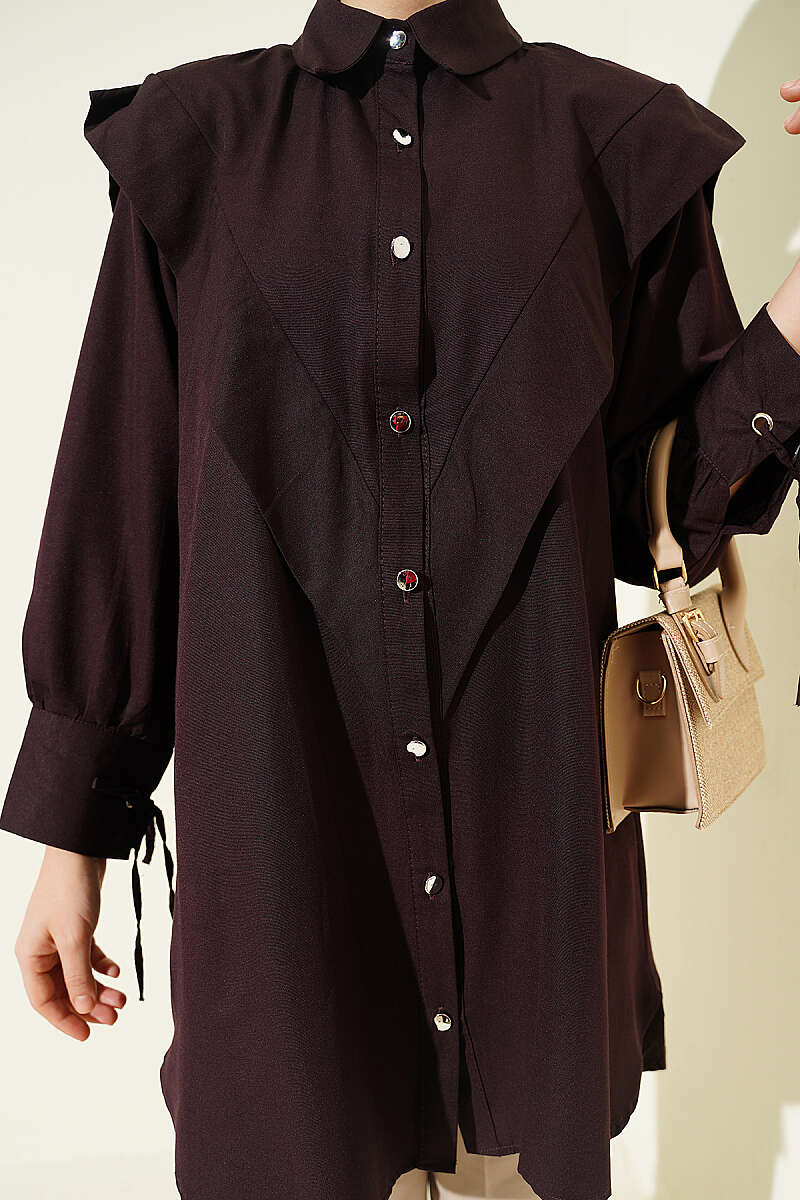 V-Panel Shirt with Tie Cuffs - Plum
