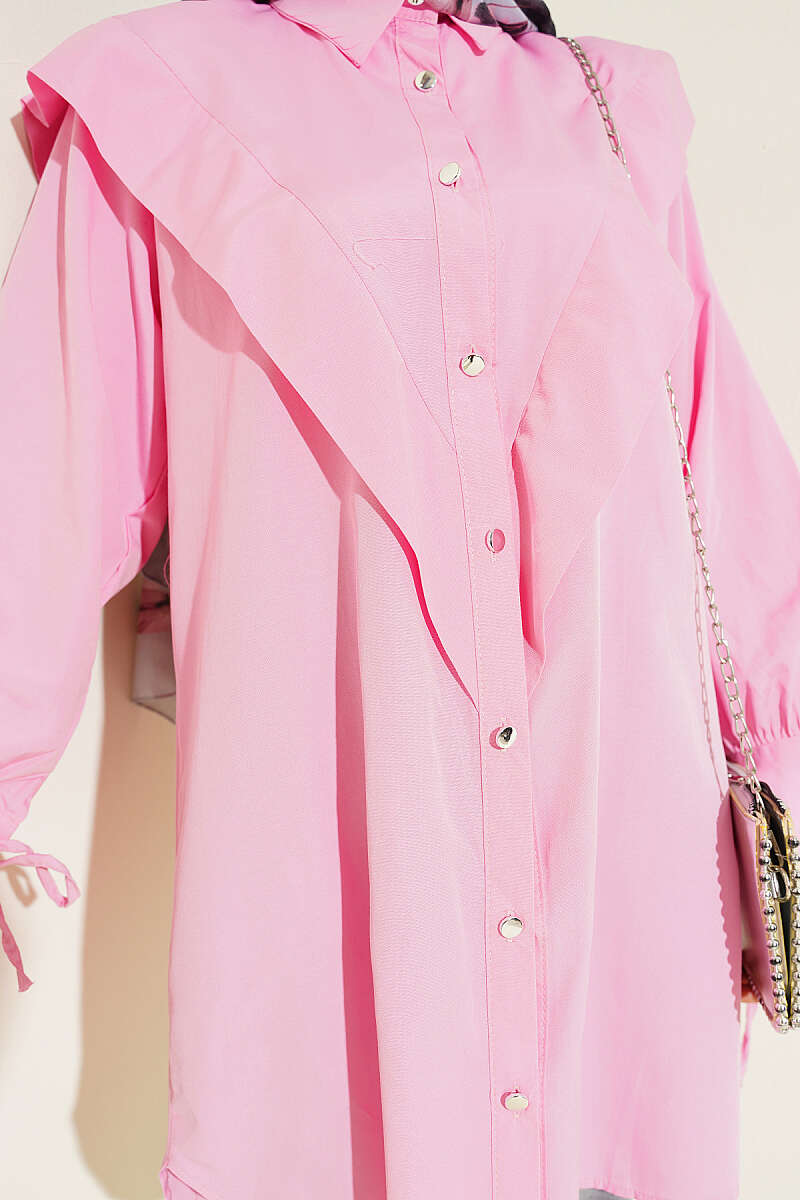 V-Panel Shirt with Tie Cuffs - Pink