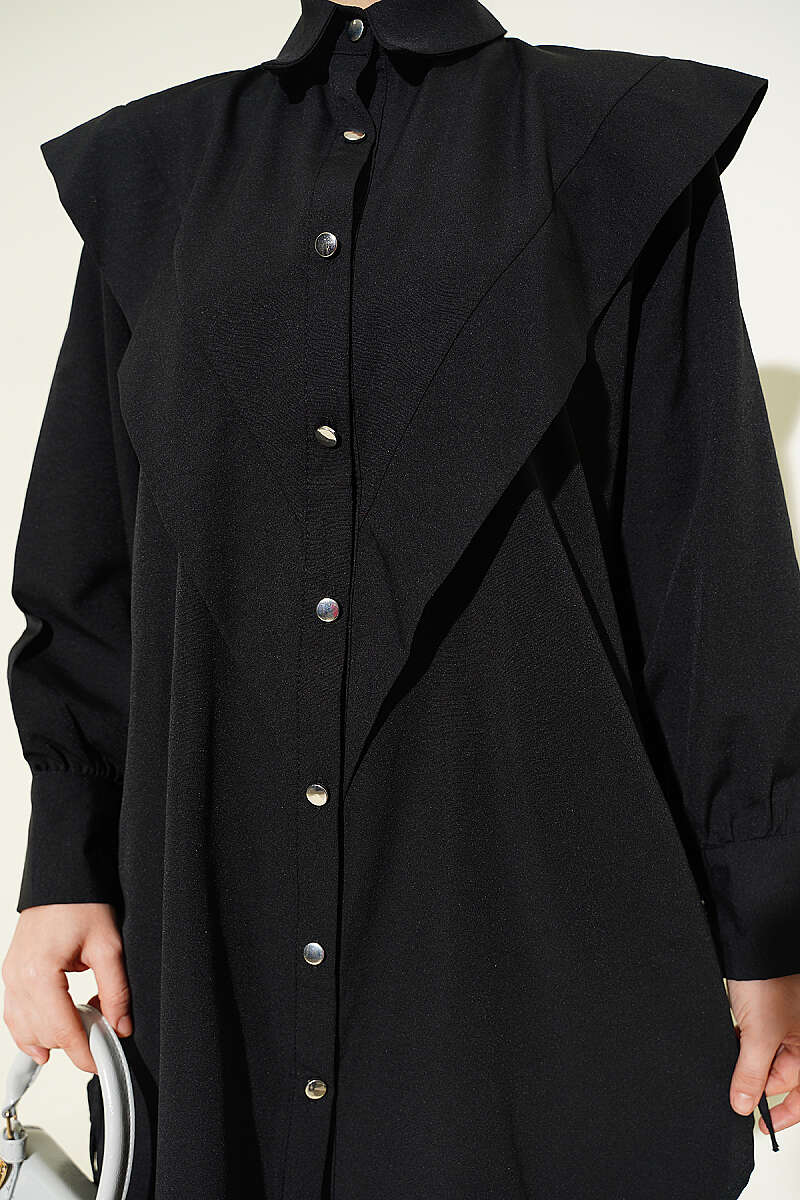 V-Panel Shirt with Tie Cuffs - Black