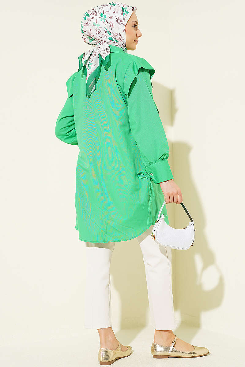 V-Panel Shirt with Tie Cuffs - Green