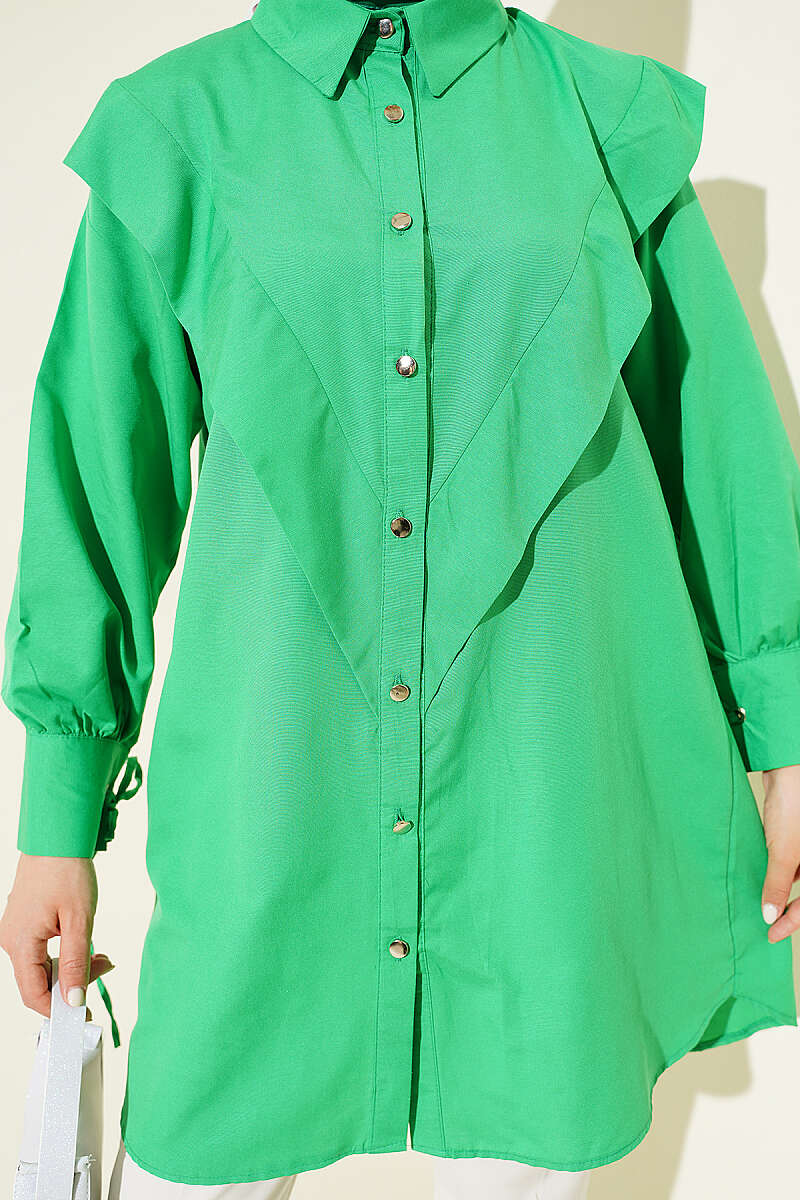 V-Panel Shirt with Tie Cuffs - Green