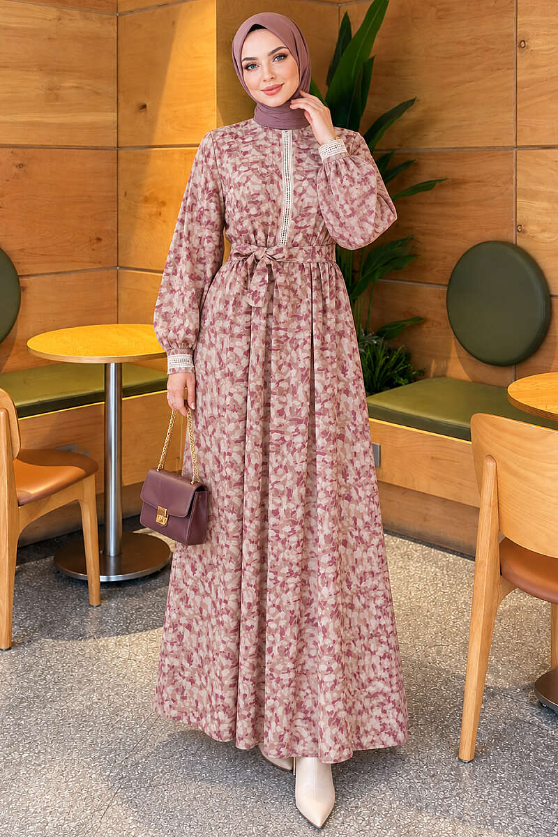 Dress with Lace Cuffs - Beige