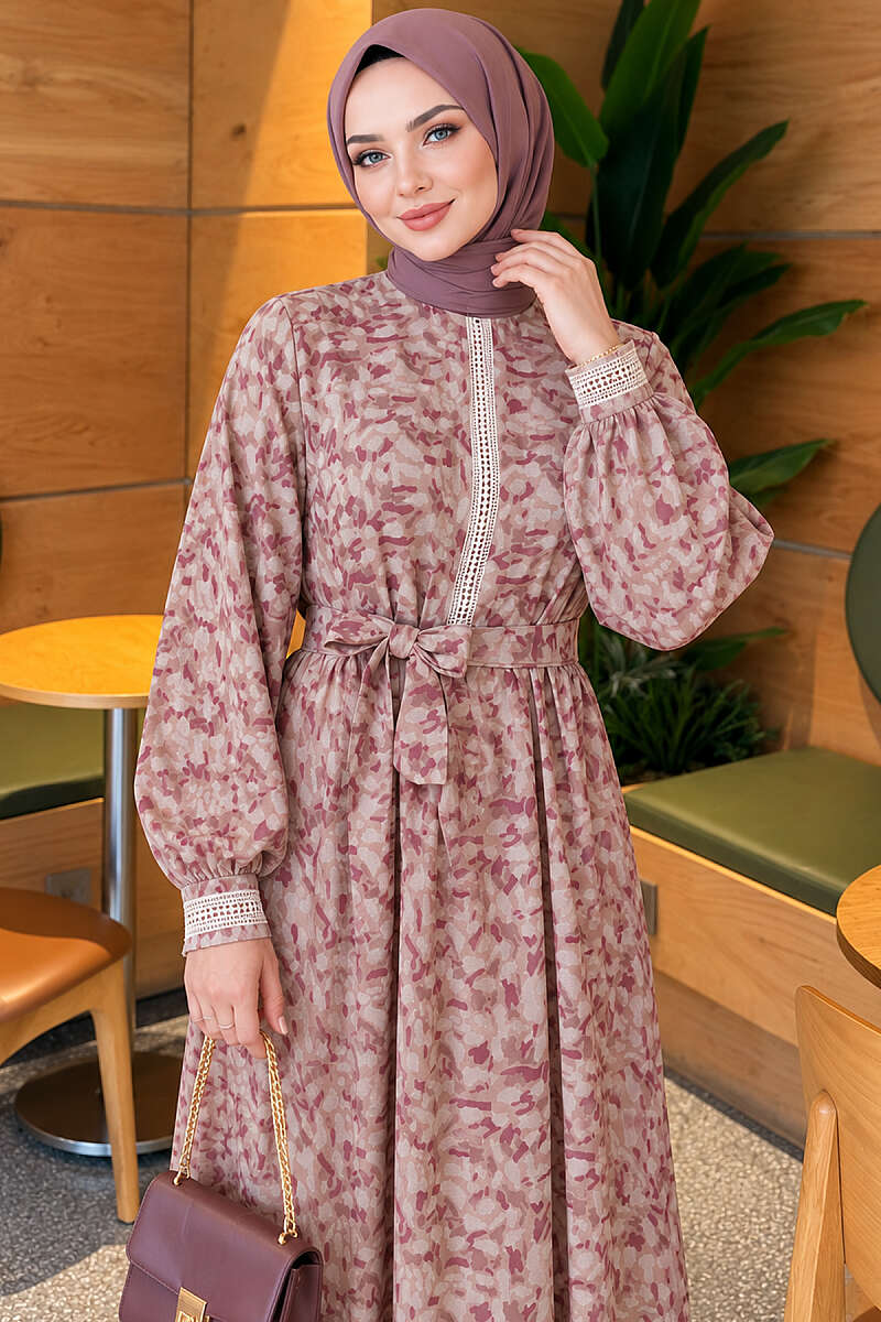 Dress with Lace Cuffs - Beige
