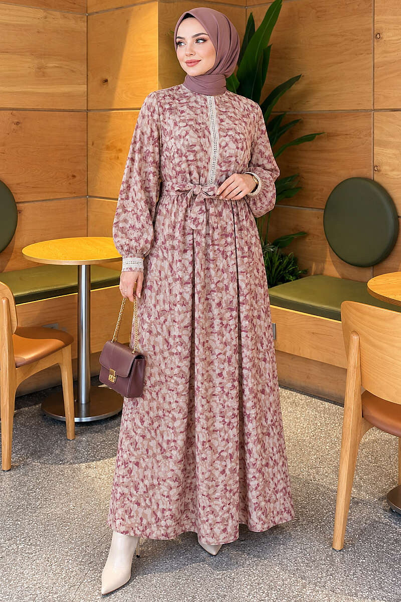 Dress with Lace Cuffs - Beige