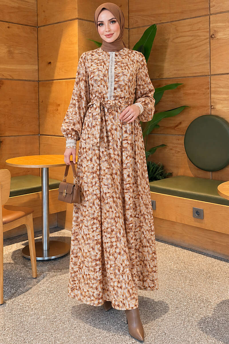 Dress with Lace Cuffs - Mustard