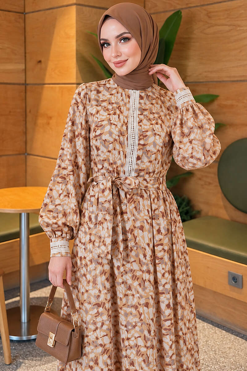 Dress with Lace Cuffs - Mustard