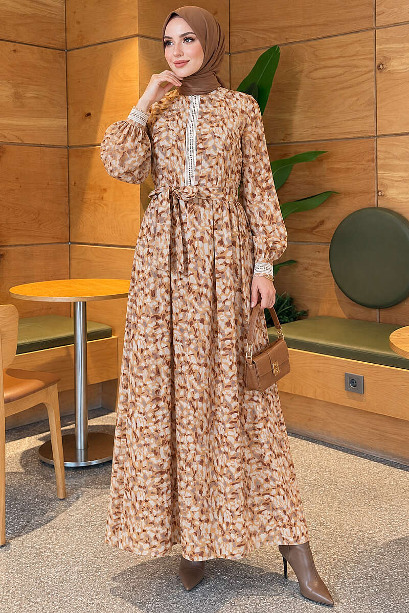 Dress with Lace Cuffs - Mustard