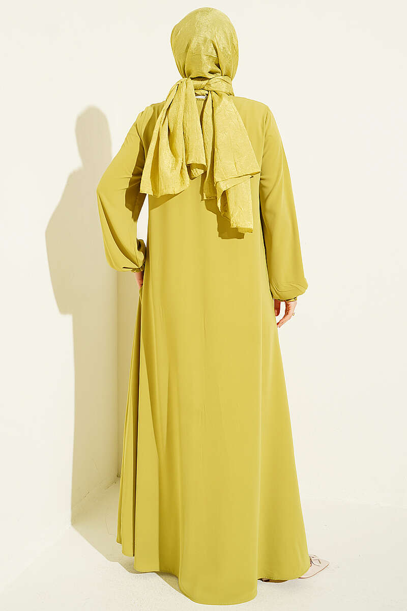 Zip Long Coat with Ruffle Cuffs - Olive