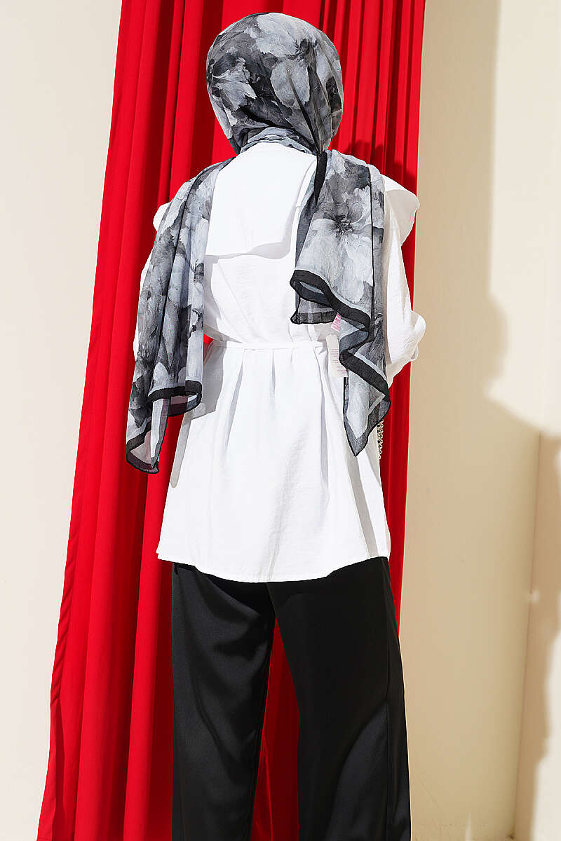 Sailor-Collar Shirt with Cuff Ties - White