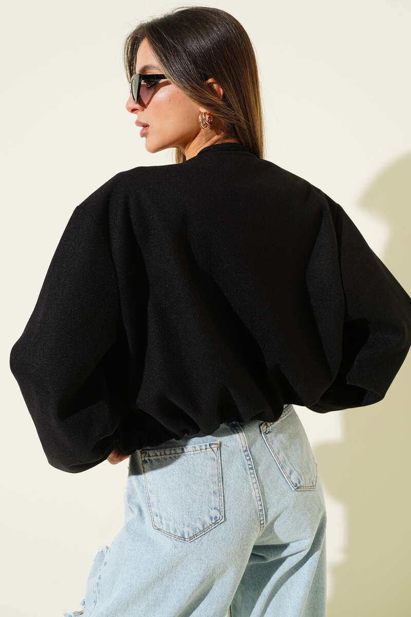 Short Felt Jacket with Elastic Cuffs - Black