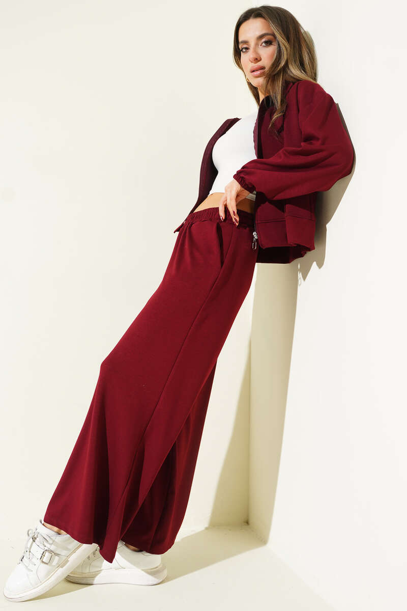 Loose Loycha Two-Piece Set with Cuffs and Pockets - Burgundy