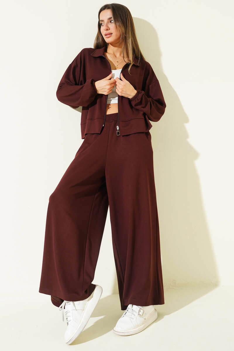 Loose Loycha Two-Piece Set with Cuffs and Pockets - Brown