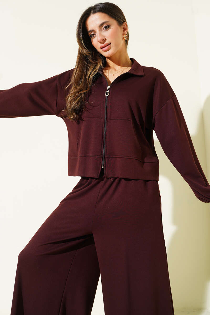 Loose Loycha Two-Piece Set with Cuffs and Pockets - Brown