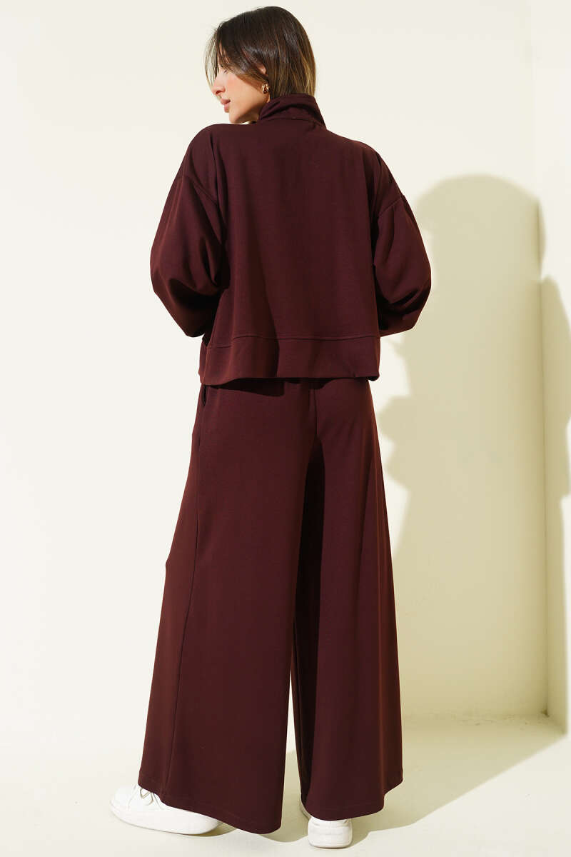 Loose Loycha Two-Piece Set with Cuffs and Pockets - Brown