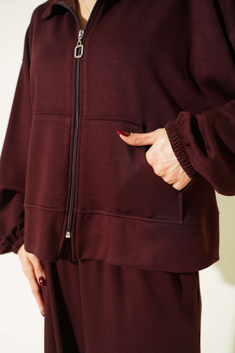 Loose Loycha Two-Piece Set with Cuffs and Pockets - Brown