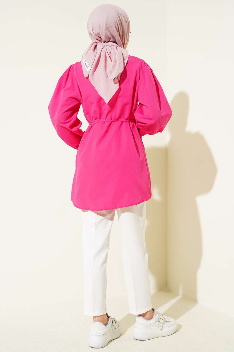 Guipure-Detail Shirt with Elastic Cuffs - Fuchsia