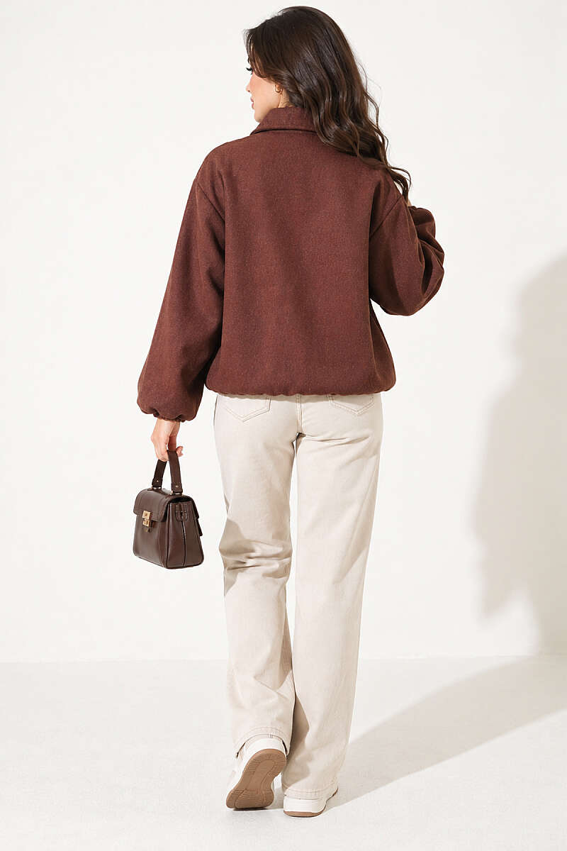 Felt Bomber Jacket with Elastic Cuffs - Brown
