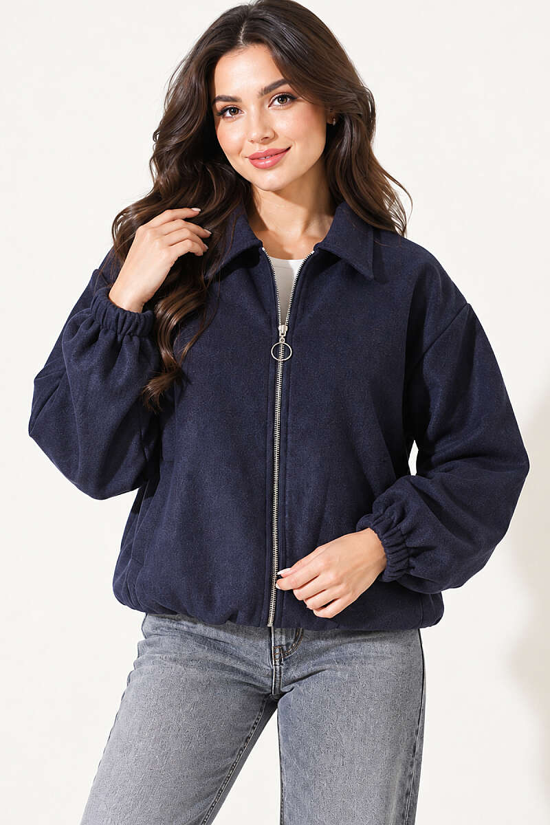 Felt Bomber Jacket with Elastic Cuffs - Navy