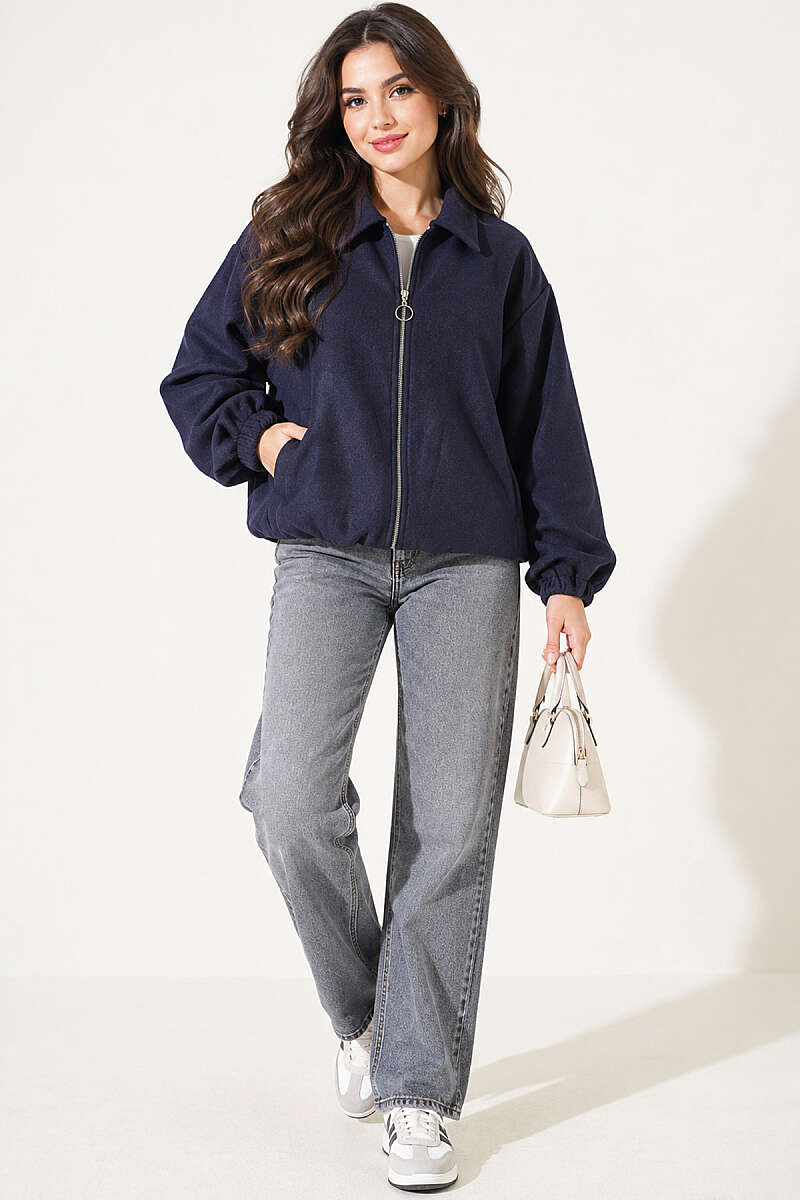 Felt Bomber Jacket with Elastic Cuffs - Navy