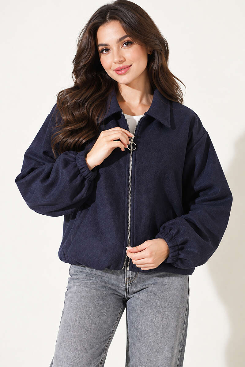 Felt Bomber Jacket with Elastic Cuffs - Navy