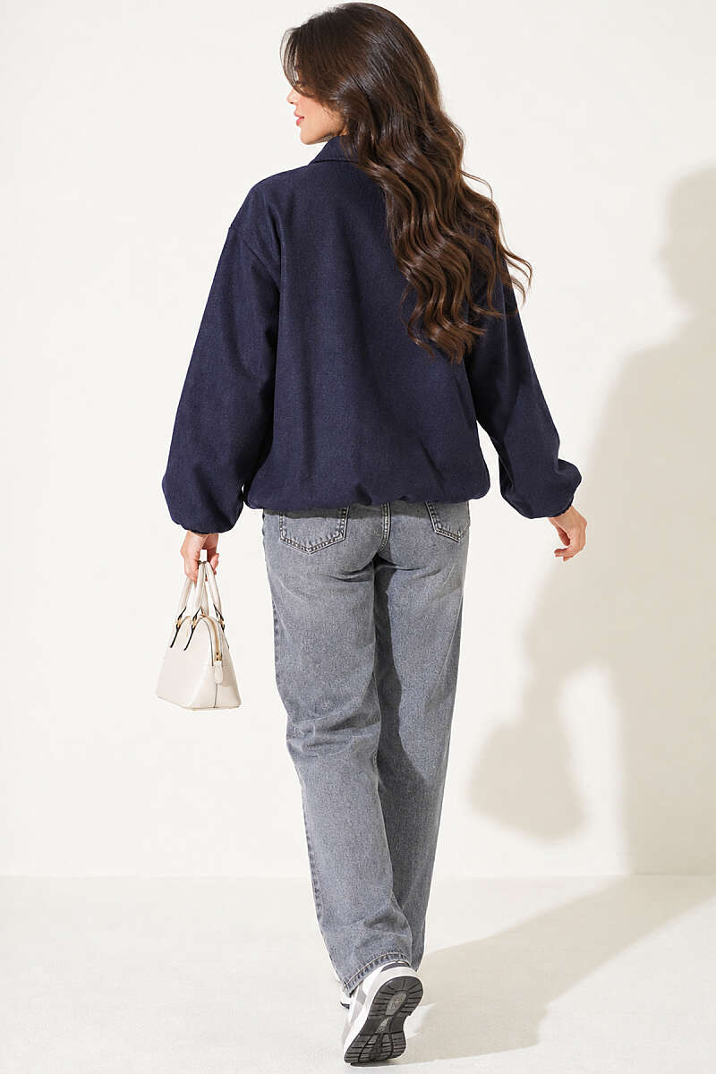 Felt Bomber Jacket with Elastic Cuffs - Navy