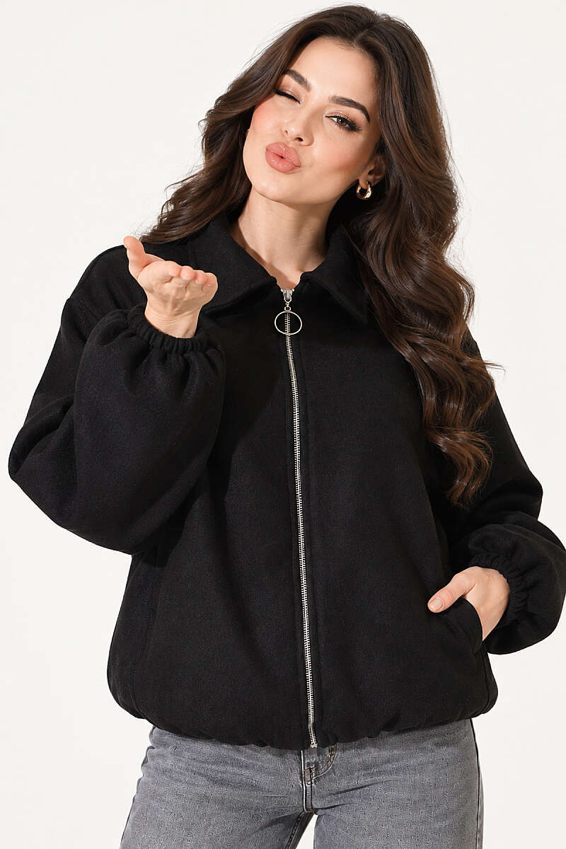 Felt Bomber Jacket with Elastic Cuffs - Black