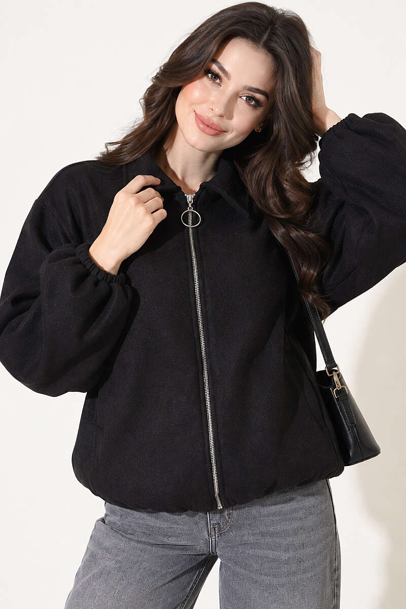 Felt Bomber Jacket with Elastic Cuffs - Black