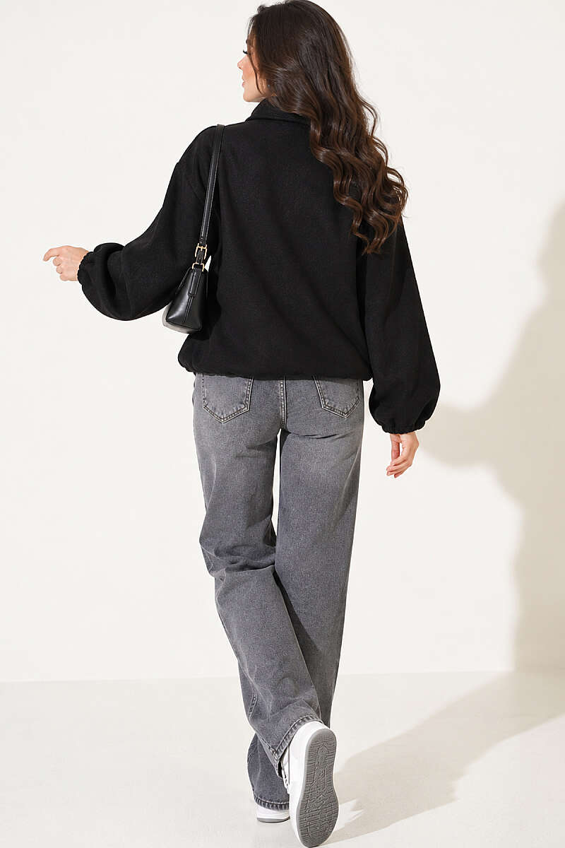 Felt Bomber Jacket with Elastic Cuffs - Black