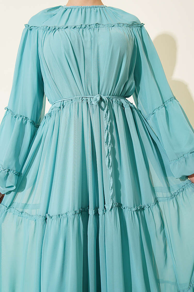Tiered Chiffon Dress with Elastic Cuffs - Mint