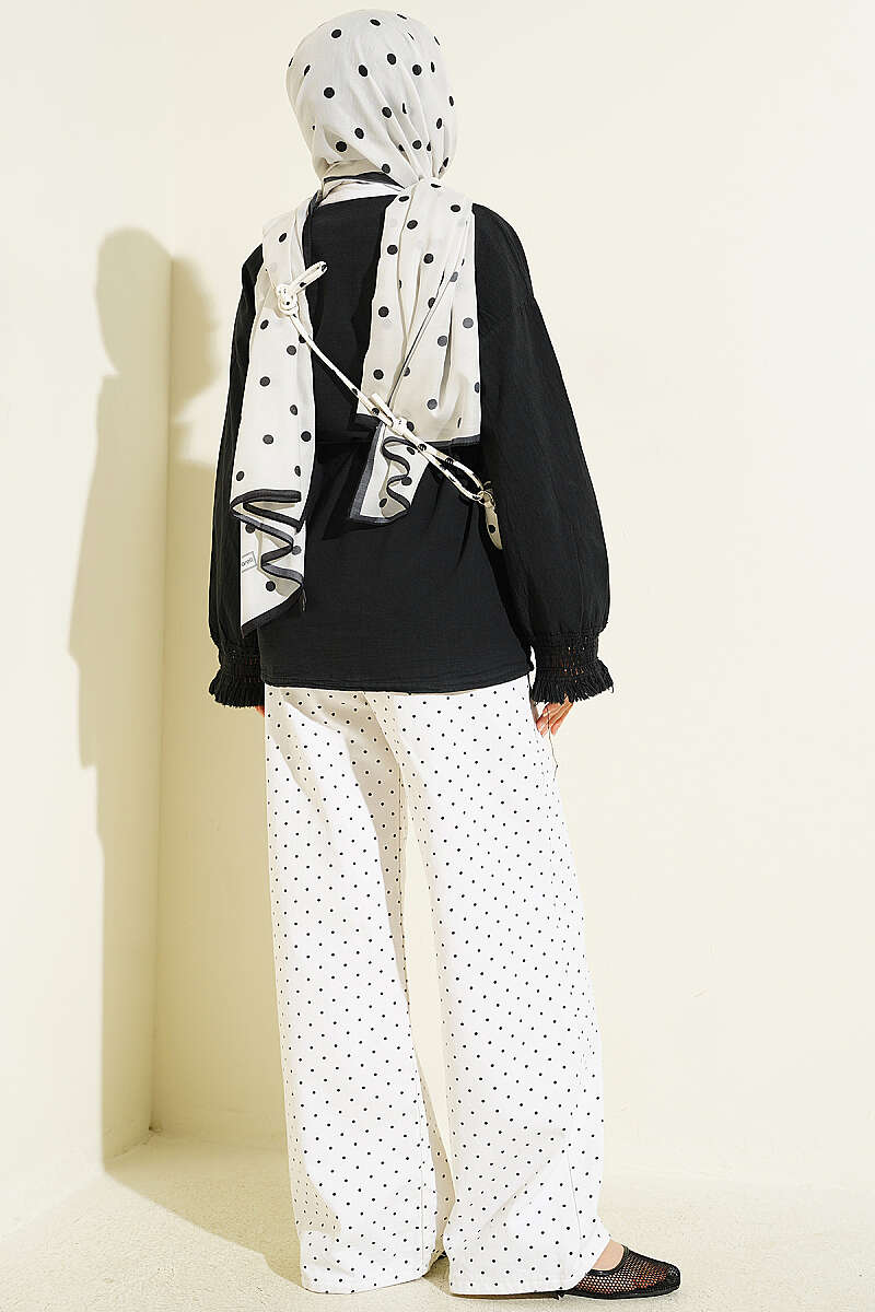 Linen Kimono with Tasselled Cuffs - Black