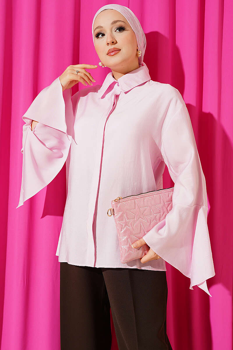 Shirt with Split Cuffs and Concealed Buttons - Pink