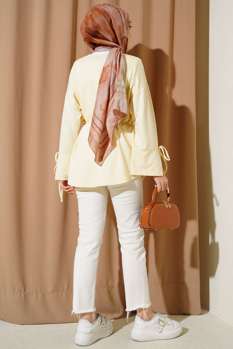 Jersey Tunic with Split Cuffs and Ties - Yellow