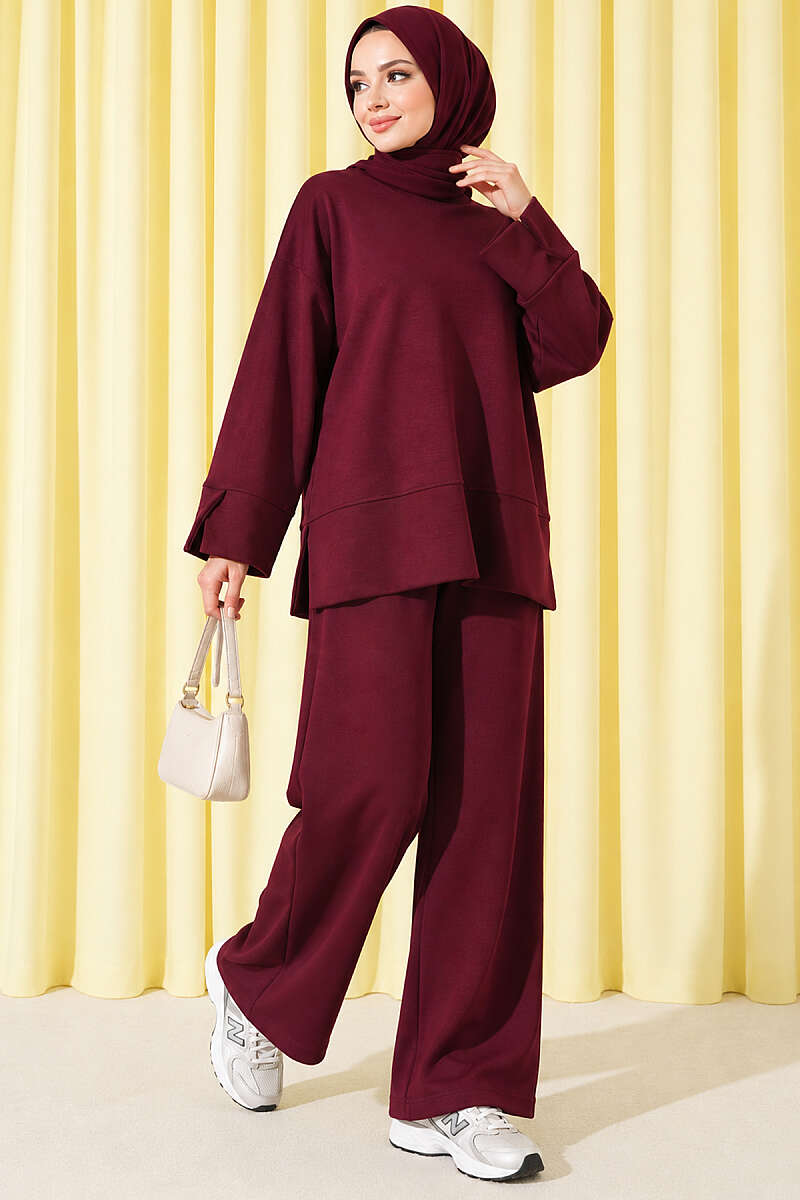 Loycha Two-Piece Set with Cuff Slits - Burgundy