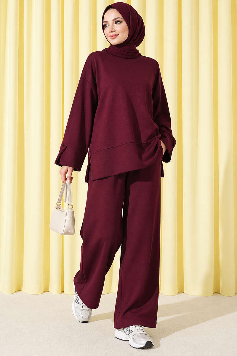 Loycha Two-Piece Set with Cuff Slits - Burgundy