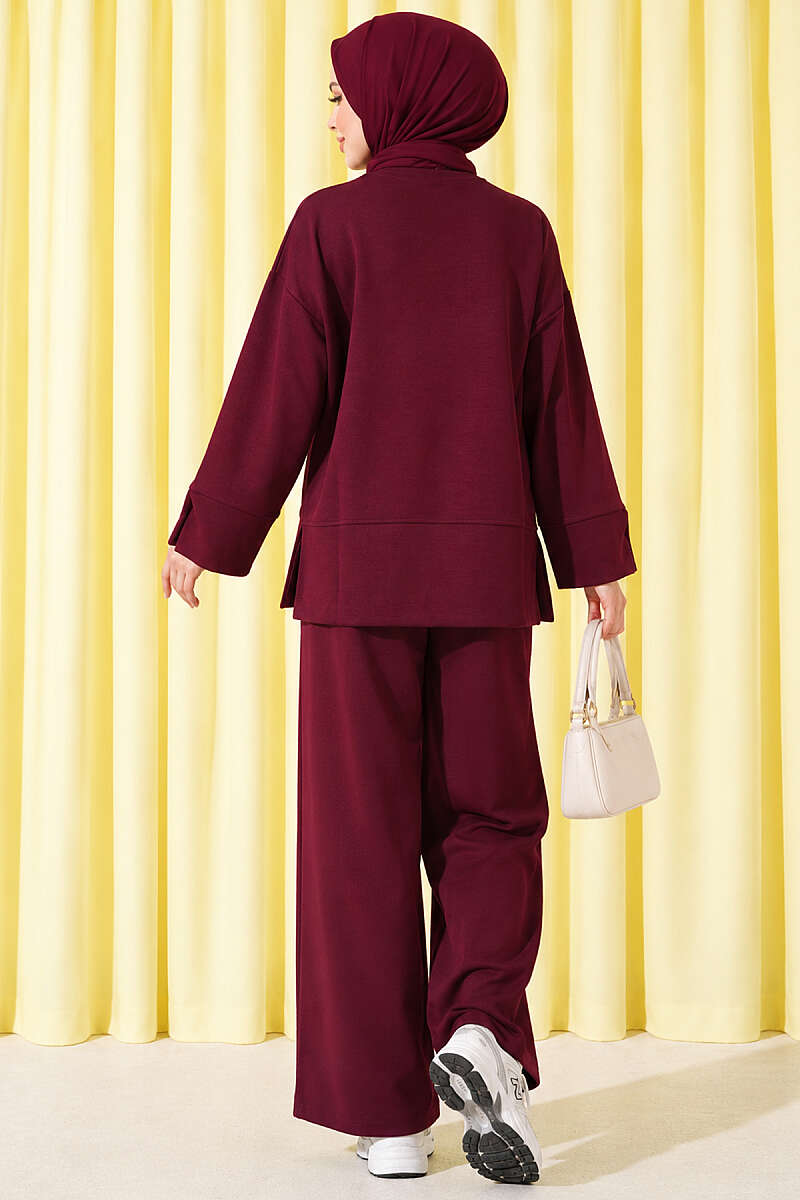 Loycha Two-Piece Set with Cuff Slits - Burgundy