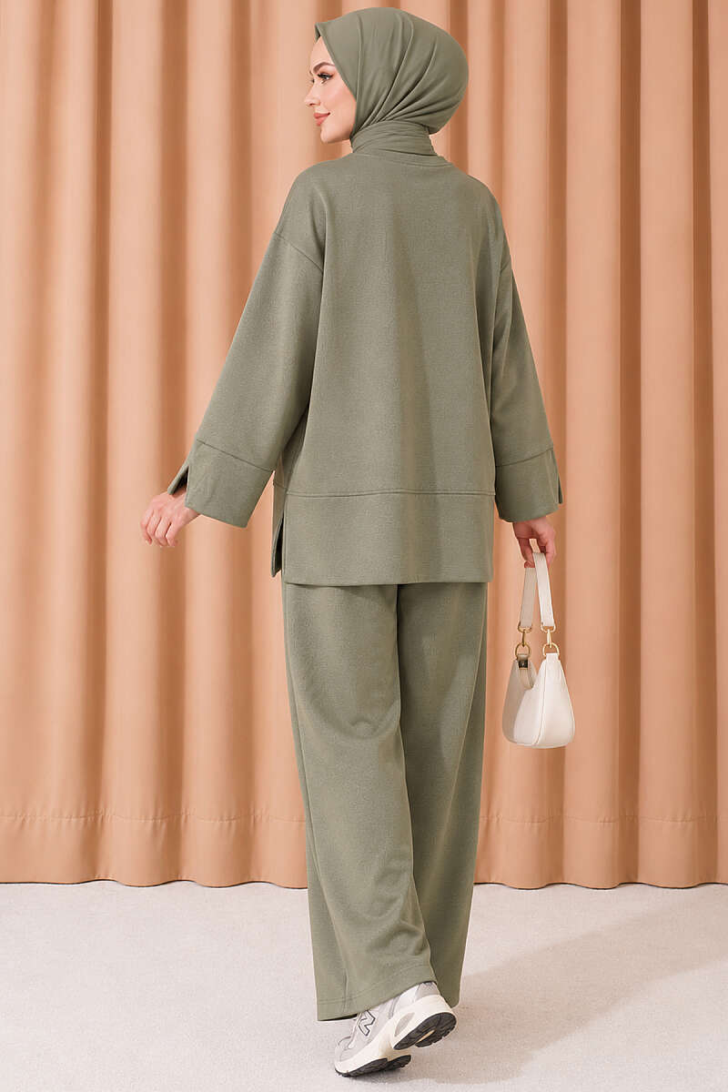 Loycha Two-Piece Set with Cuff Slits - Khaki