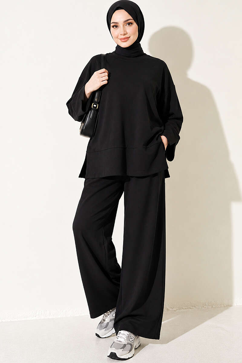 Loycha Two-Piece Set with Cuff Slits - Black
