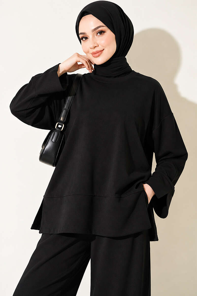 Loycha Two-Piece Set with Cuff Slits - Black
