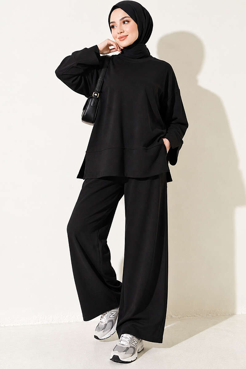 Loycha Two-Piece Set with Cuff Slits - Black