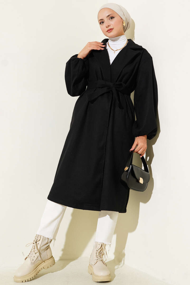 Felt Coat with Elastic Cuffs - Black