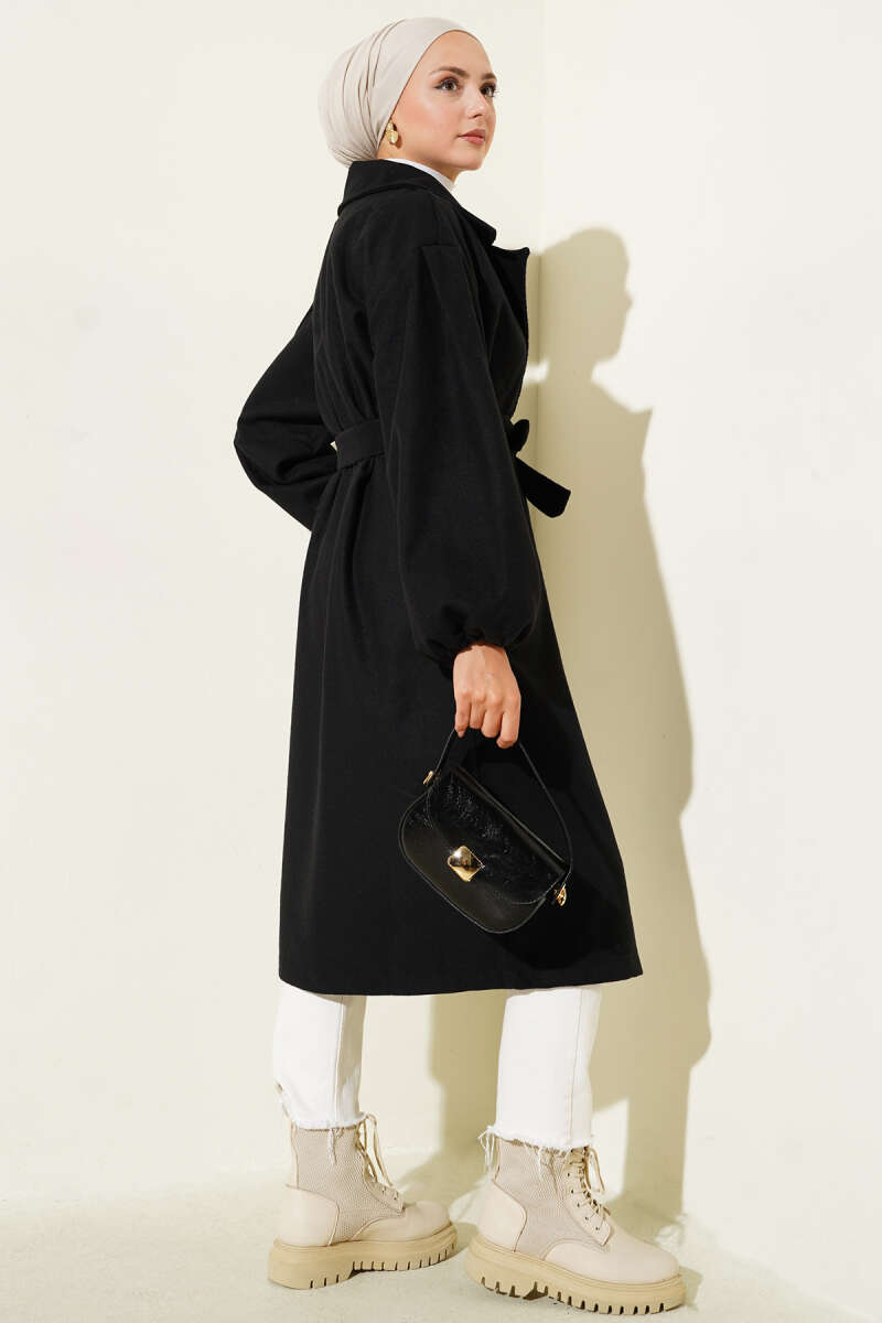 Felt Coat with Elastic Cuffs - Black