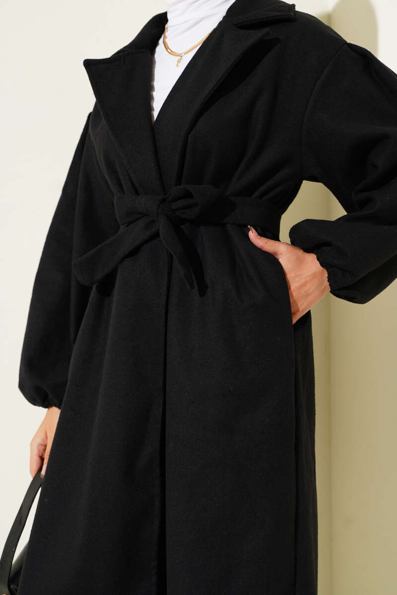 Felt Coat with Elastic Cuffs - Black