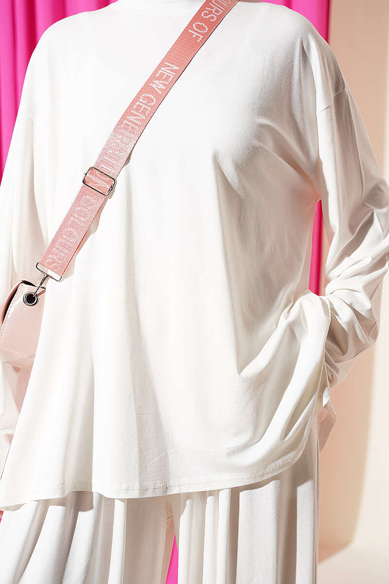 Basic Crew-Neck Two-Piece Set - Ecru