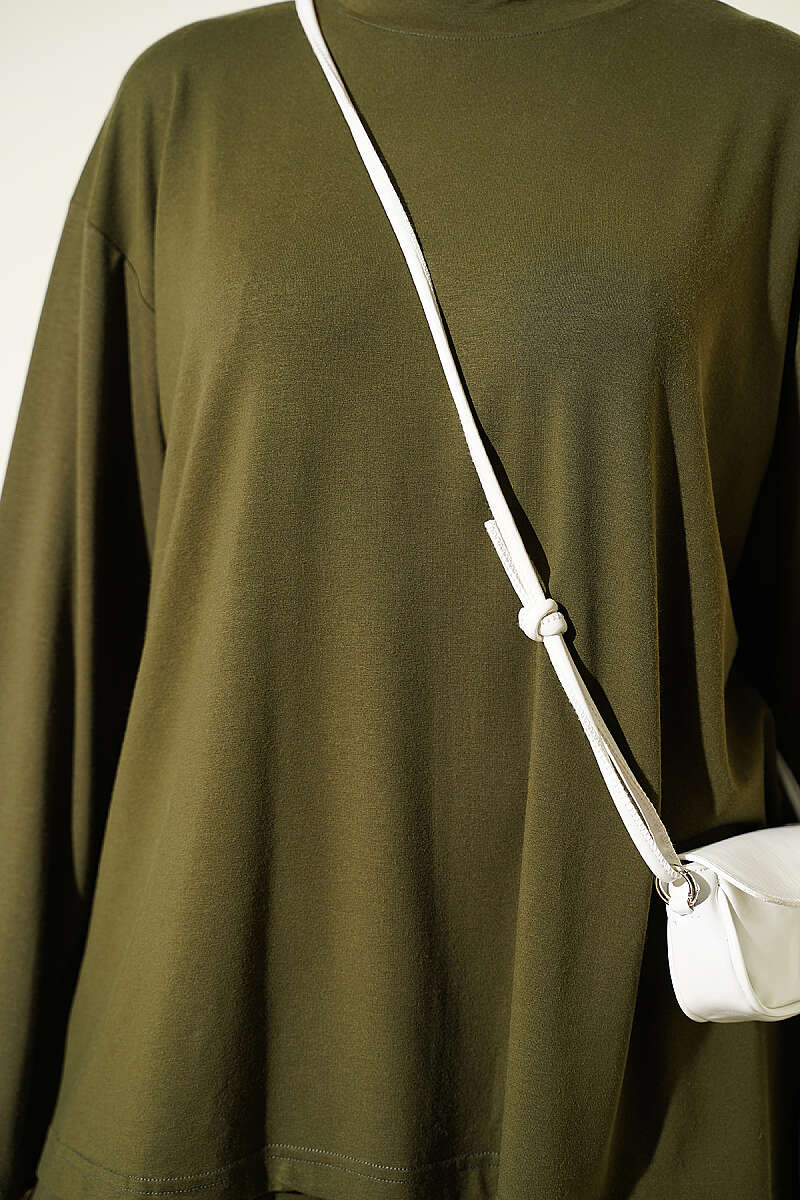 Basic Crew-Neck Two-Piece Set - Khaki